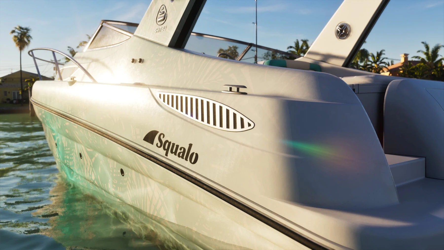 A close view shows the engine and hull of a GTA 6 speedboat