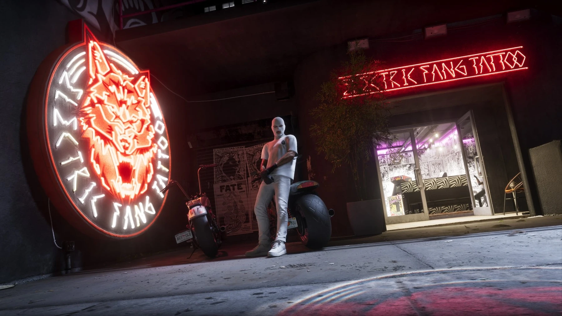 A scooter is parked outside a Vice City business in GTA 6
